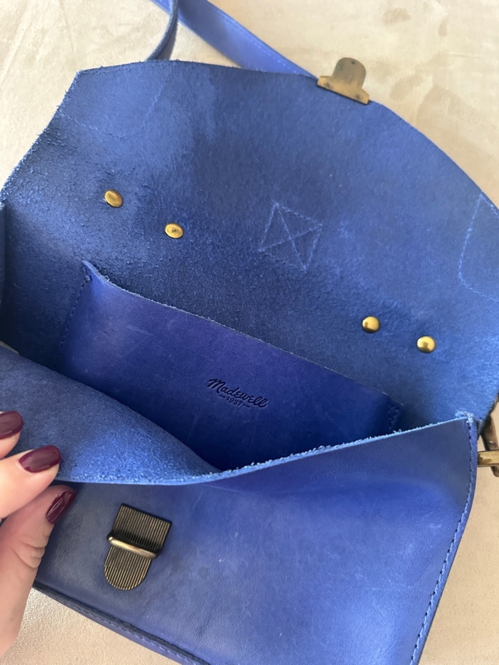 Madewell Blue Suede Satchel with Gold-Tone Clasp - Picture 7 of 7